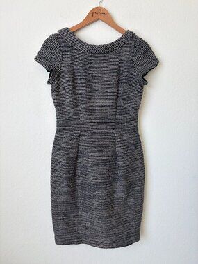 Boden Dress Womens US 4R Blue Cream Tweed Sheath Cap Sleeve Career Work